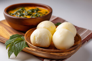 Fufu – Traditional African Cassava and Plantain Dough with Savory Greens Stew