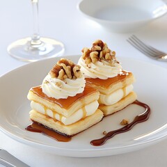 Elegant Napoleon Pastries with Caramel and Walnuts napoleon pastry dessert caramel walnuts cream pet