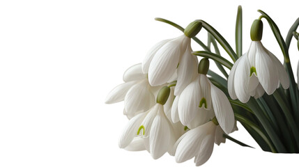 Fototapeta premium delicate snowdrop blossom with pure white petals gently drooping, presented on transparent background 