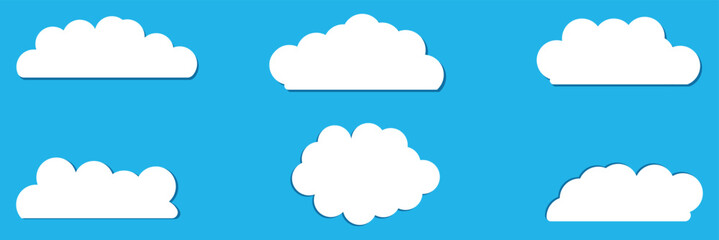 Dream cloud isolated icon. Cute Clouds Pattern. White cloud shapes on blue sky flat cartoon set .Vector Illustration .EPS 10 . 