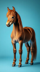 Obraz premium Captivating Chestnut Horse Portrait on Blue Background, Full Body Studio Shot.