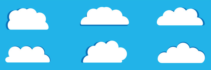 Dream cloud isolated icon. Cute Clouds Pattern. White cloud shapes on blue sky flat cartoon set .Vector Illustration .EPS 10 . 