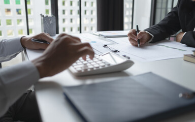 Business investor analyzing a valuation data forecast a investment project