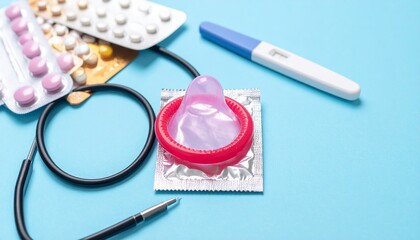 Educational display of various barrier contraceptive methods used in healthcare settings to promote awareness and safe practices among patients and professionals.