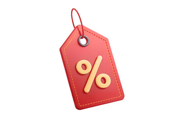 Vibrant Red Price Tag with a Bold Yellow Percentage Sign - Illustration for Sales, Offers, and Promotions