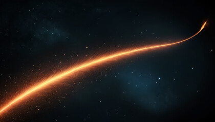 Obraz premium Cosmic energy stream. A brilliant, orange-gold trail of light winds through a dark, starry void. Tiny sparks of light follow the path