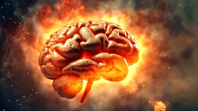 Human brain exploding with knowledge in a cosmic landscape of ideas and creativity, Concept art of human brain exploding with knowledge and creativity, creative ideas