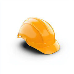 Fototapeta premium A bright yellow construction hard hat isolated on a white background.