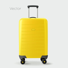 Yellow modern travel suitcase, suitcase icon isolated on white transparent background. Vector illustration