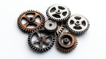 Interlocked gears on white background