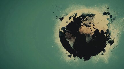 Fototapeta premium Grunge Earth Global Impact with Teal Background.