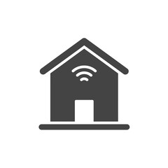 Fototapeta premium Smart Home Icon: A minimalistic illustration of a house equipped with wireless connectivity, embodying the concepts of home automation and network access, highlighting the modern smart home.