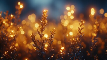 Golden glow on delicate plants at twilight