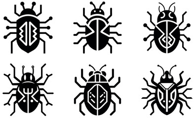 Obraz premium Cybersecurity Bug Icons for Digital Technology
