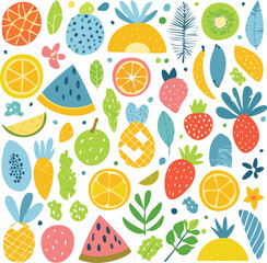 Big Set of Matisse-Inspired Abstract Nature Shapes &ndash; Tropical, Floral, and Fruit Doodles for Modern Summer Design