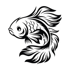 Ornamental Fish Outline, Intricate Pattern Design, Asian Style, Decorative Element
