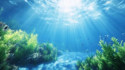 Fototapeta premium Underwater paradise illuminated by sun rays through the clear ocean surface