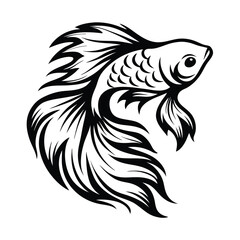 Elegant Monochrome Betta Fish with Flowing Fins and Intricate Details