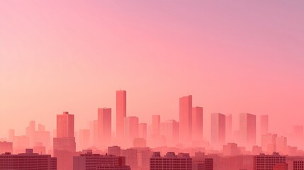 Naklejka premium Summertime, retro, cityscape: Retro city skyline glowing under warm summer sunset, nostalgic atmosphere, dreamy orange-pink tones .