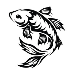 Ornate Black and White of a Fish on a White Background Detailed Fins