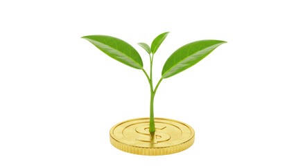 Isolated Sprout Growing from Golden Coin