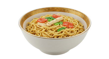 Isolated Bowl of Noodles with Vegetables and Chicken