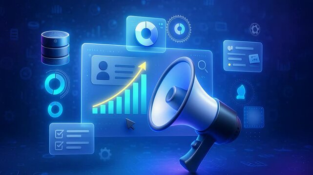Megaphone with Growth Chart and Digital Marketing Analytics Icons Representing Data-Driven Strategy and Campaign Success

 - Powered by Adobe