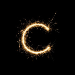 Bengal Sparkling Light Letter C Overlay - Dazzling Light Text Effect for Glamorous Designs. Perfect for Festive, Luxury and Celebration Projects.