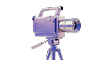 Isolated Retro Silver Movie Camera on Tripod