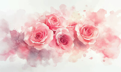 Fototapeta premium Watercolor floral pink roses background 