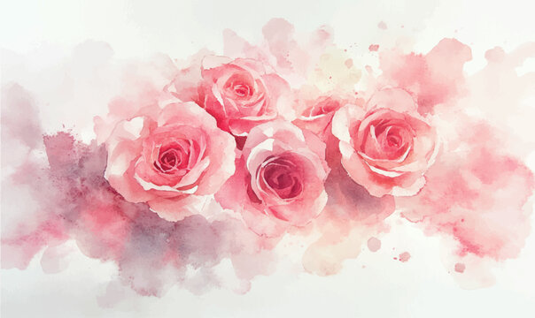 Watercolor floral pink roses background	
