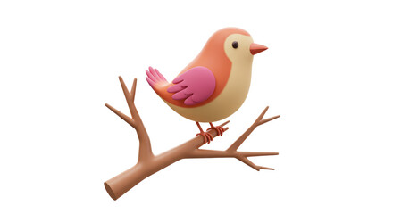 Isolated Cartoon Bird Perched on Branch