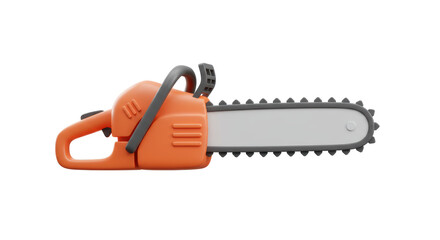 Isolated Orange Chainsaw Power Tool
