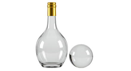 Isolated Elegant Glass Decanter with Golden Stopper and Crystal Sphere