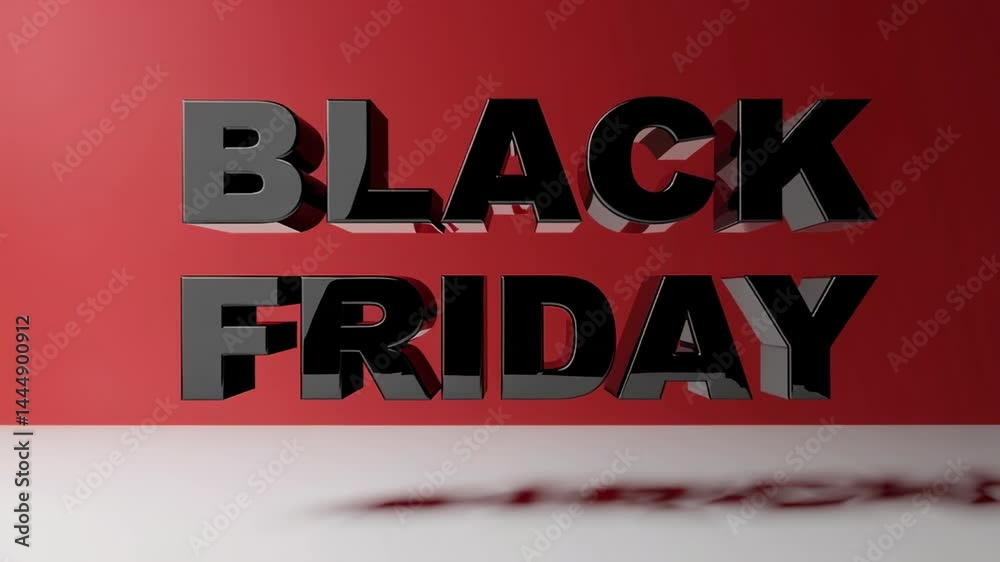 Poster Dynamic 3d text animation in red highlighting black friday shopping event with vibrant promotional design capturing retail marketing essence
