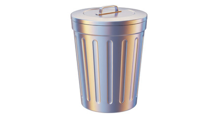Isolated Silver Metal Trash Can with Lid