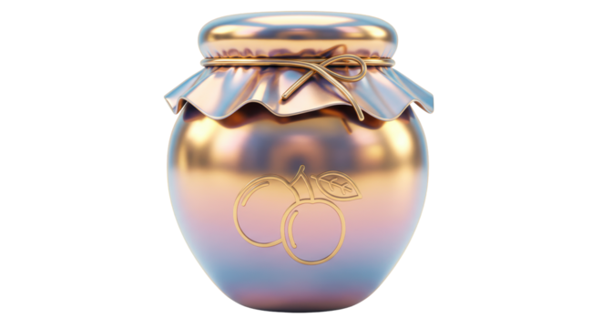 Isolated Jar of Peach Jam with Gold Accents
