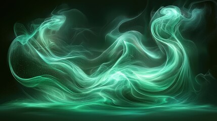 Obraz premium Abstract swirling teal smoke design on dark background. Glowing ethereal effect