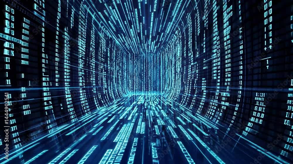 Leinwandbilder network of digital data processing and connections through a flowing blue tunnel, network of connect