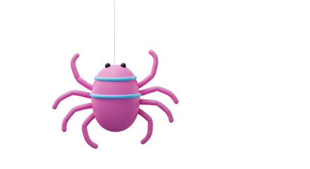Isolated Pink Toy Spider Hanging from String