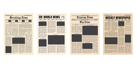 Vector vintage newspaper mockup isolated on transparent background. Old newspaper pages template.