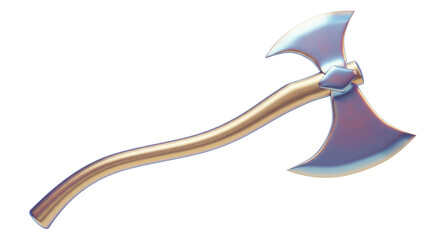 Isolated Iridescent Battle Axe with Wooden Handle