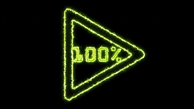 Green Lightsaber Kryptonite Energy Loading Video Effect Triangle with Percentage Counter and Alpha Channel. HQ 4K Apple ProRes VFX UI Element with transparent background. 0 to 100 percentage progress 