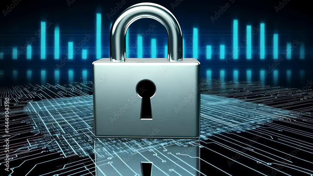 Poster secure digital data protection with padlock icon and connectivity design for enhanced cybersecurity 