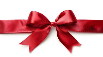 Fototapeta premium A brilliant red ribbon bow with a smooth satin texture.