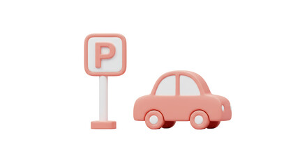 Isolated Pink Car Next to Parking Sign