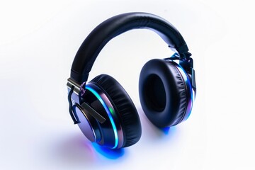 Modern Wireless Headphones with Neon Lights and Black Cushions