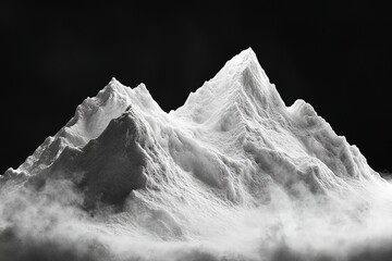 Abstract Mountain Range Texture, SnowCapped Peaks, Monochrome Landscape on Dark Backdrop