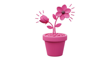 Isolated 3D Pink Flower Pot with Blooming Flowers