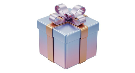 Isolated Silver Gift Box with Pale Gold Ribbon and Bow